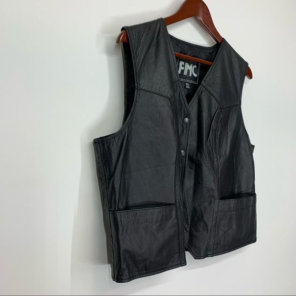 First Manufacturing Motorcycle Gear Black Leather Button Up Vest Size XXL - Picture 3 of 16